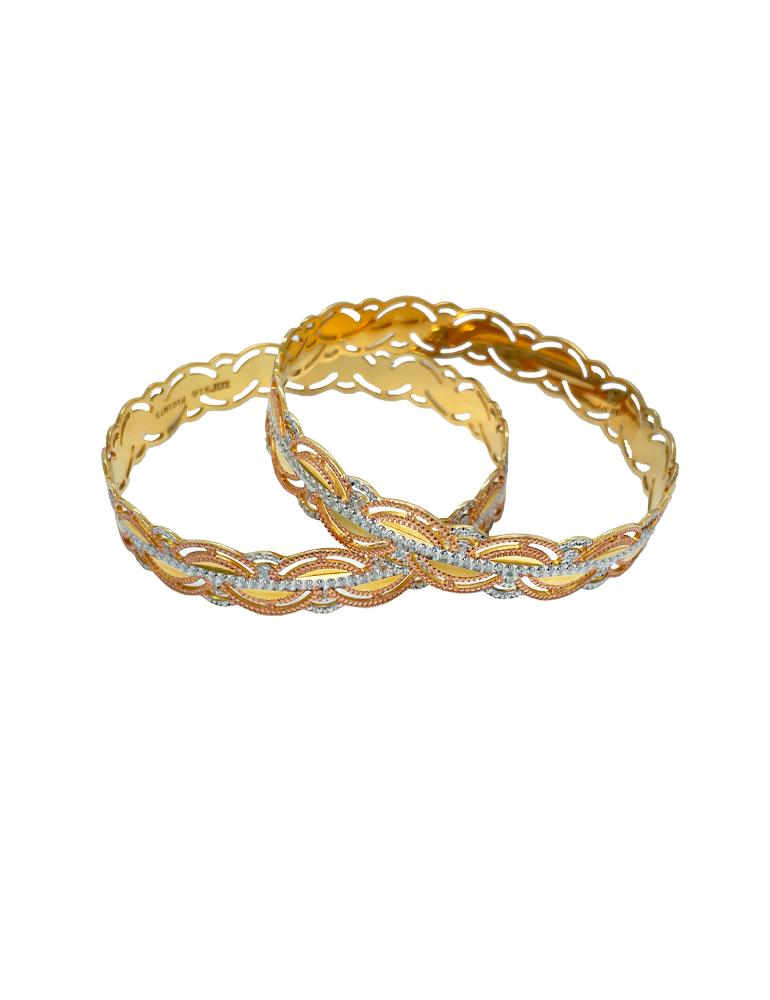Gold Two Tone Bangle 22 Karat Set Of 2