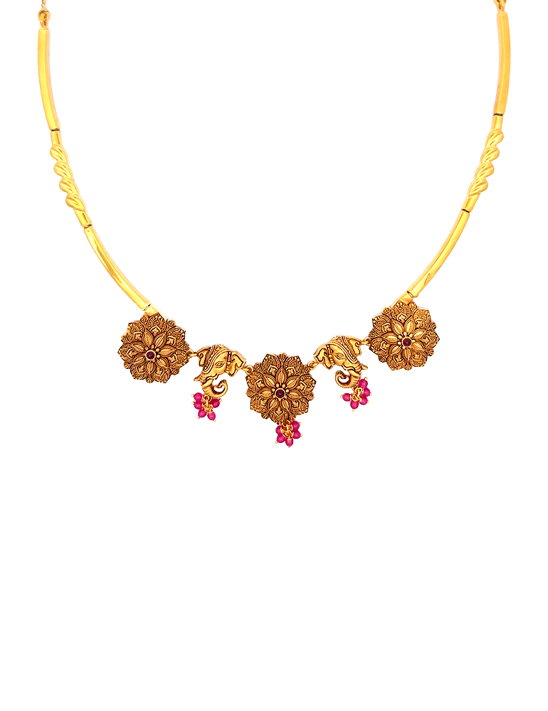 Gajapushpa Temple Gold Necklace Set with Earrings - 22 Karat