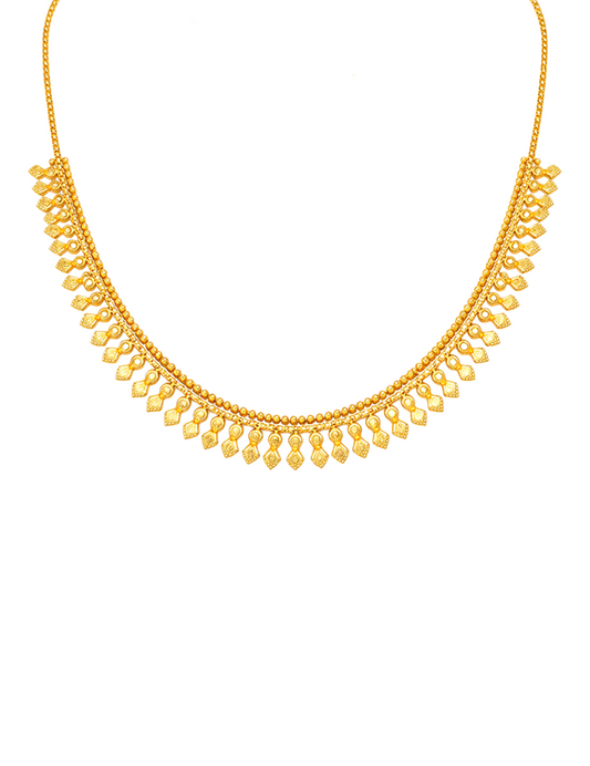 Kanak Leaf Drop Necklace with Earrings 22 Karat