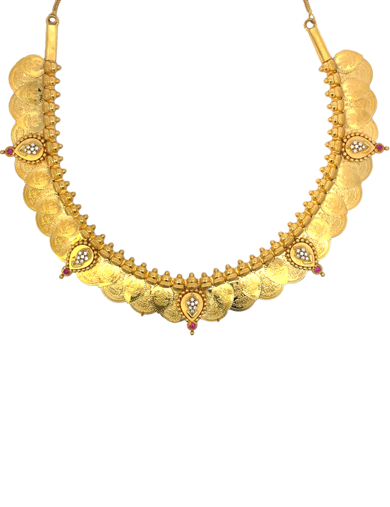 22 KT Yellow Gold Kasu Mala With Earrings