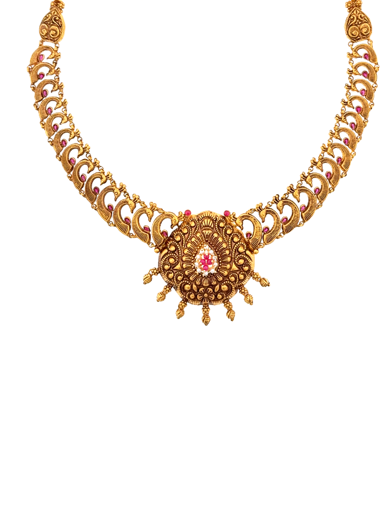Padmavati Temple Necklace Set with Earrings - 22 Karat