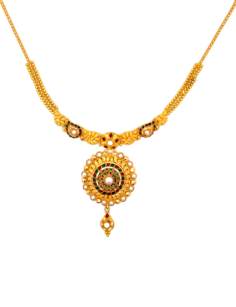 Gold Neckalce with Meenakari Work - 22 Karat