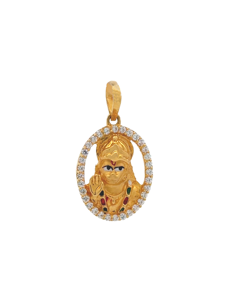 Gold Anjaneya Pendant with cz 22 karat
