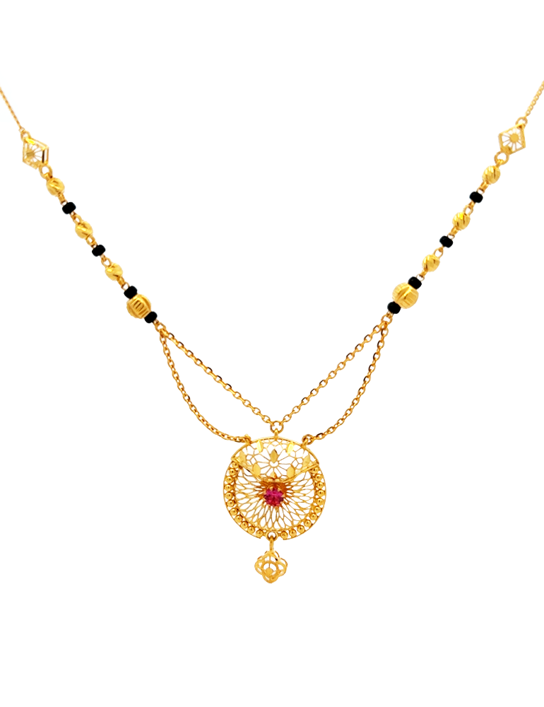 Crimson Bloom Mangalsutra - 22 Karat