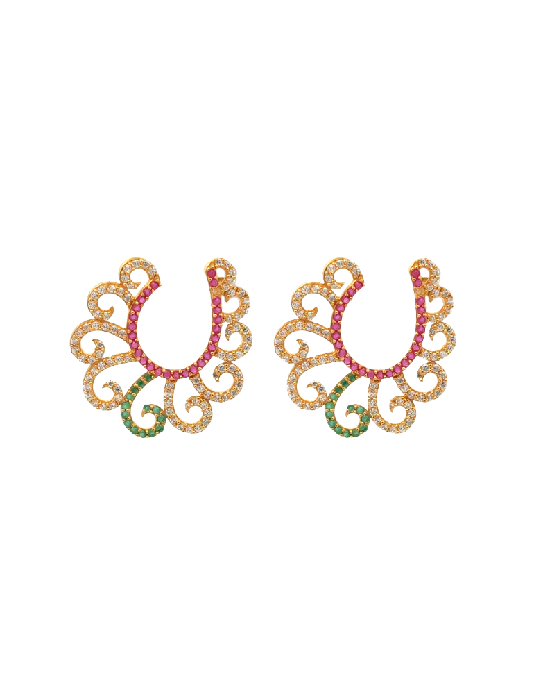 Zephyra Half-Moon Scroll Gold Earrings - 22 Karat
