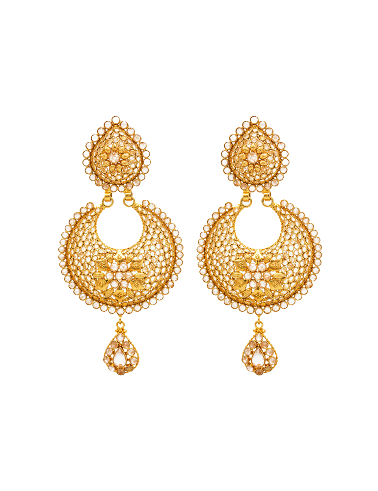 Floral Crescent Frame Earrings - 22 Karat