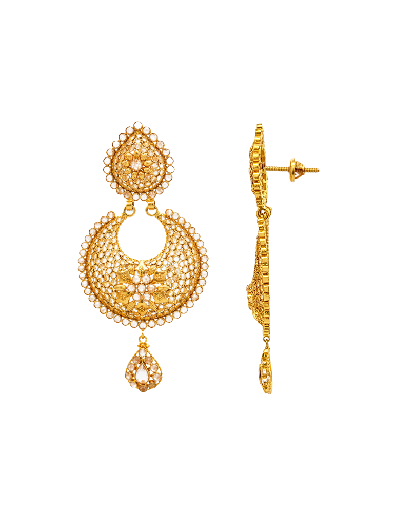 Floral Crescent Frame Earrings - 22 Karat