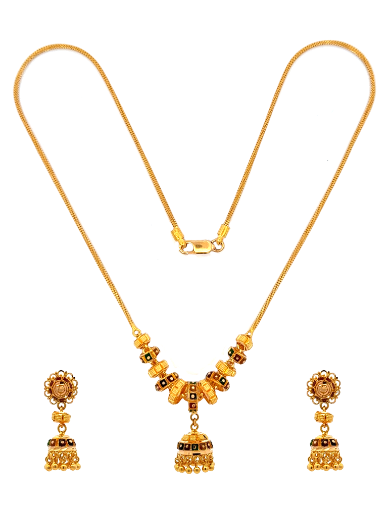Gold Set With Meenakari Work - 22 Karat