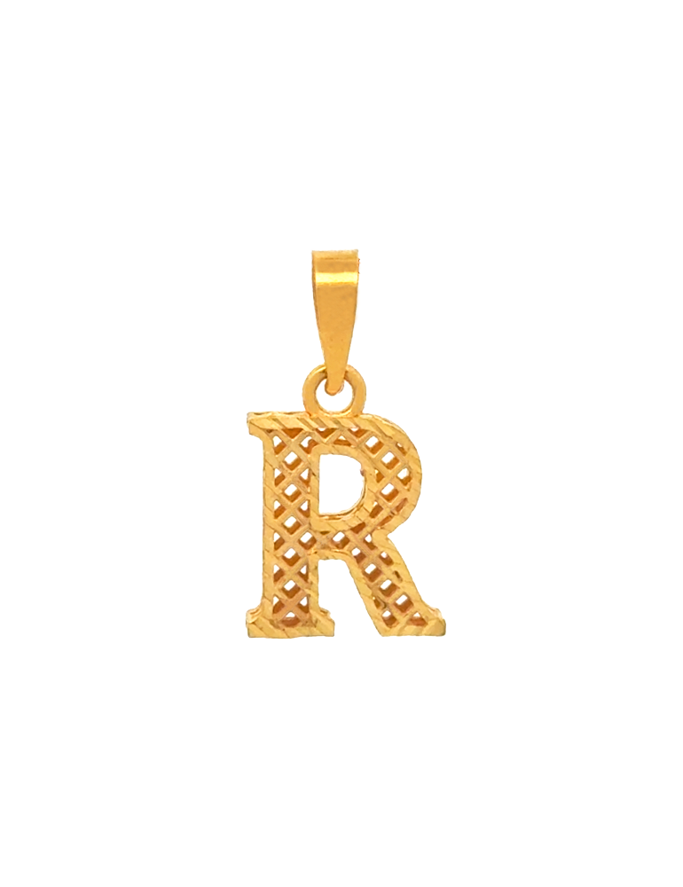 Gold Initial 'R' Pendant - 22K
