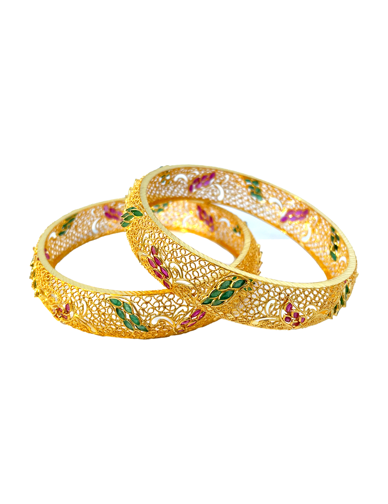 22Kt Gold Ruby And Emerald Bangles - Set of 2