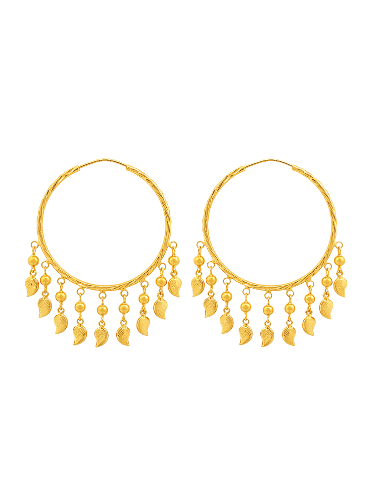 Vanika Gold Leaf Dangling Hoops - 22 Karat