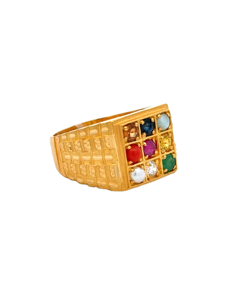 Navratna Gold Men's Ring - 22 Karat