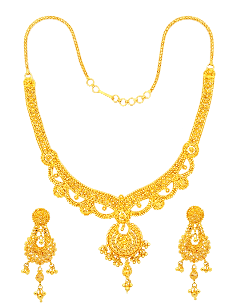 Regal Crescent Necklace Set with Earrings - 22 Karat