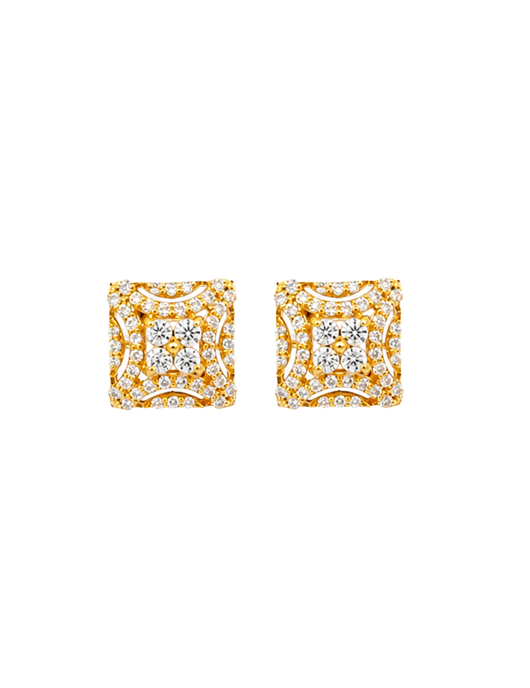 Regal Halo Square Gold Studs - 22 Karat