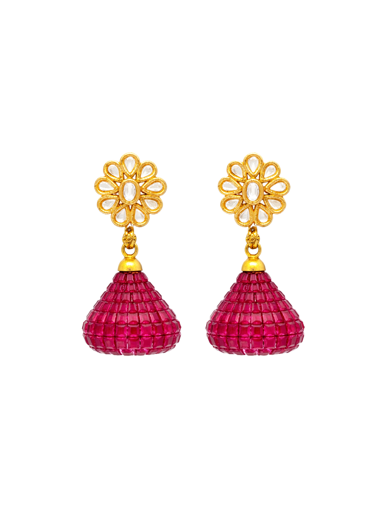 Gulvira Mosaic Jhumka Gold Earrings 22 Karat