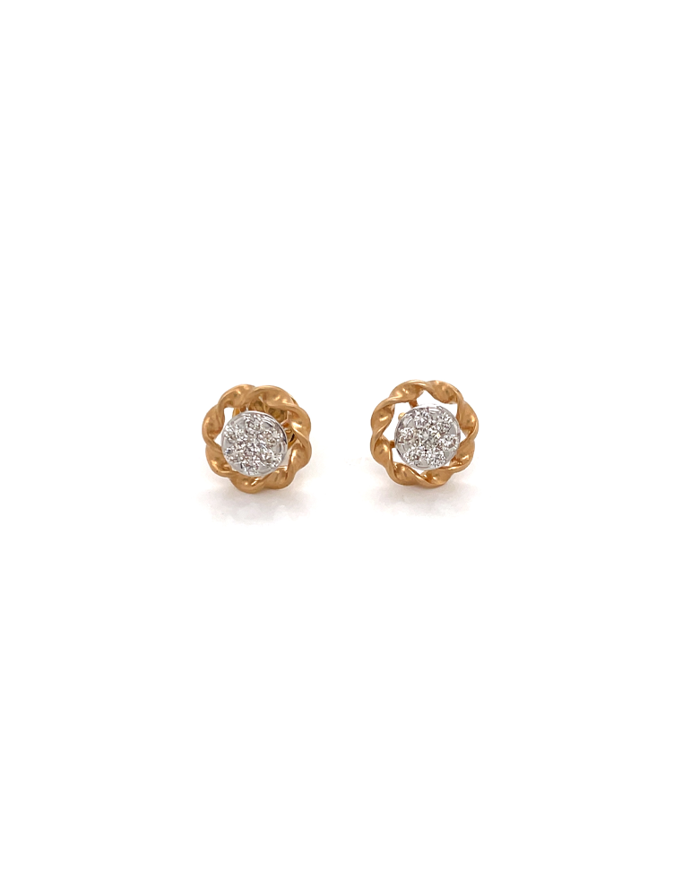 Diamond Matte Yellow Gold Earrings In 18 Karat