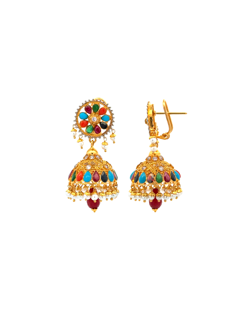 Navrathan Earrings - 22 Karat