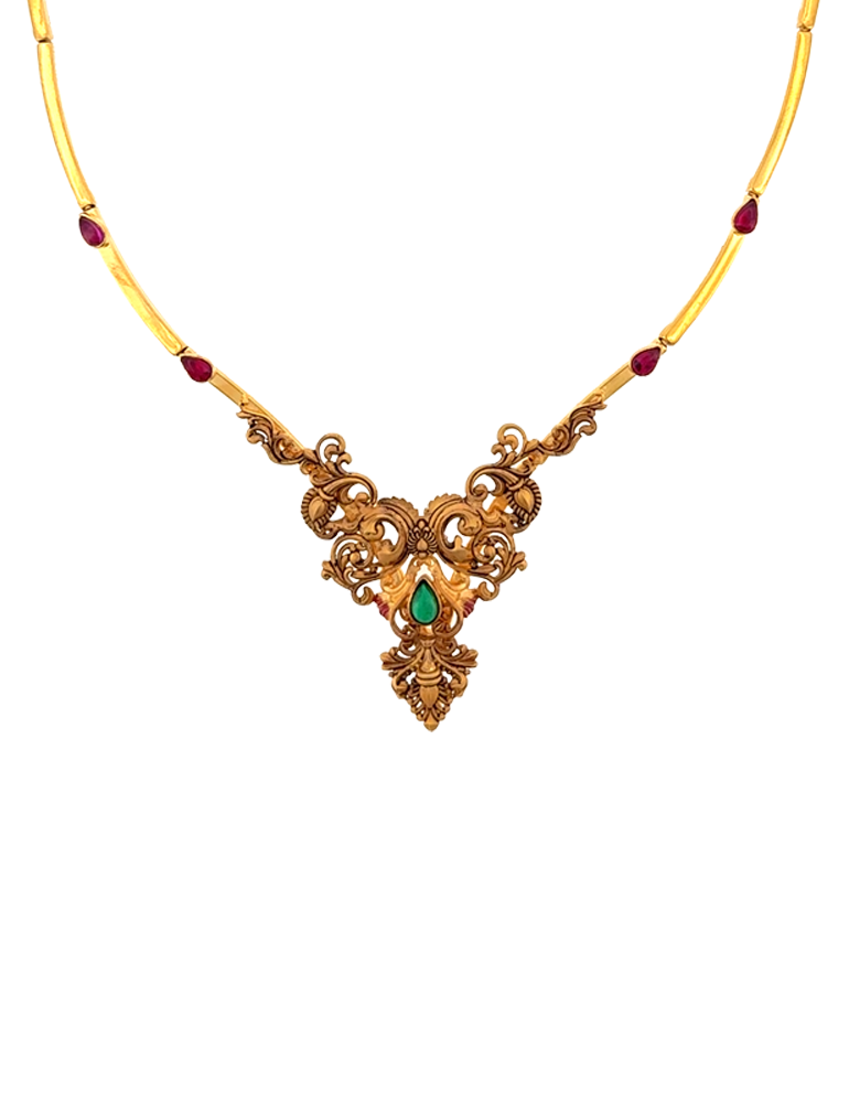 Meghamala Antique Necklace Set with Earrings - 22 Karat