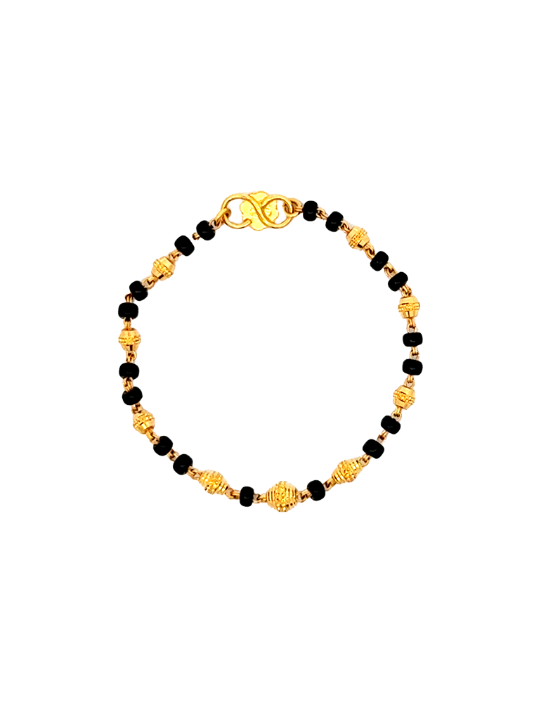 A Pair of Black-Beads Kid's Bracelet - 22 Kt