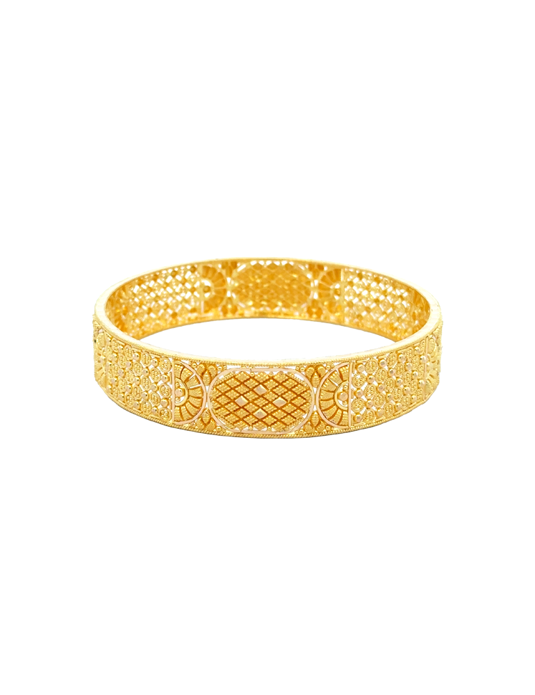 22K Sunlit Elegance Traditional Gold Bangles - Set of 2