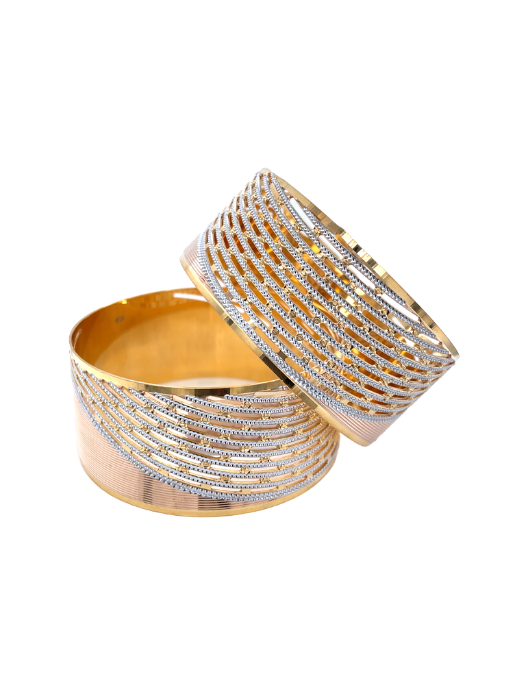 Wavy Gold Tri-Color Bangles Kara 22 Karat Set Of 2