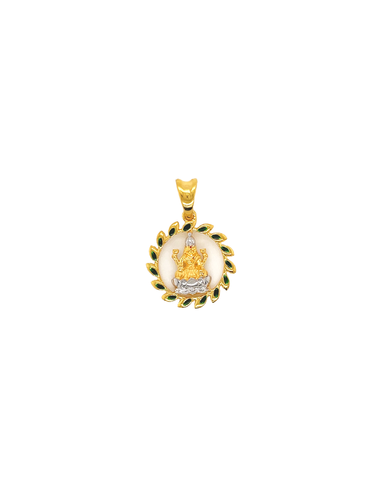 Gold Enamel Lakshmi Pendant 22 Karat