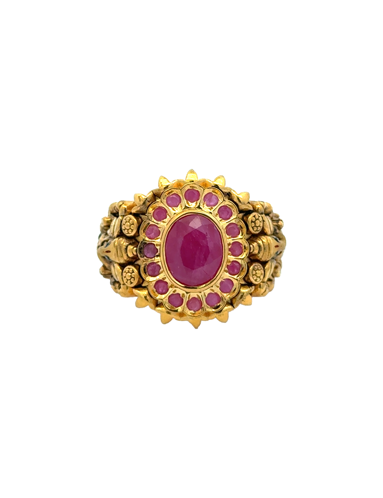 Royal Ganesha Ruby Heritage Gold Ring - 22 Karat