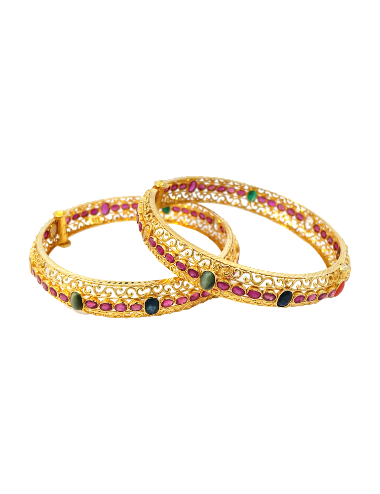 22 Kt Gold Ruby Bangles - Set of 2