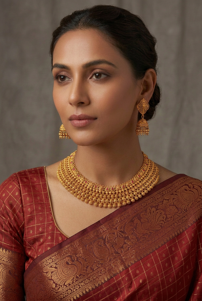 Rajangan Jaal Gold Necklace Set - 22 Karat