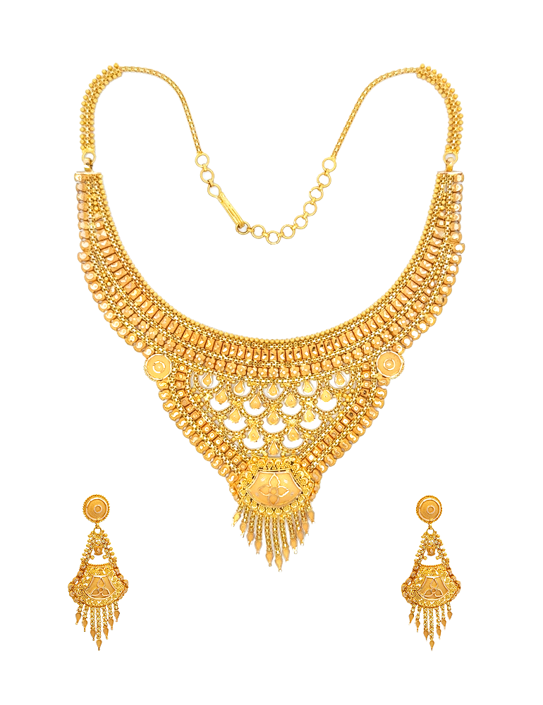 Luxury Bridal Gold Necklace Set With Earrings - 22 Karat