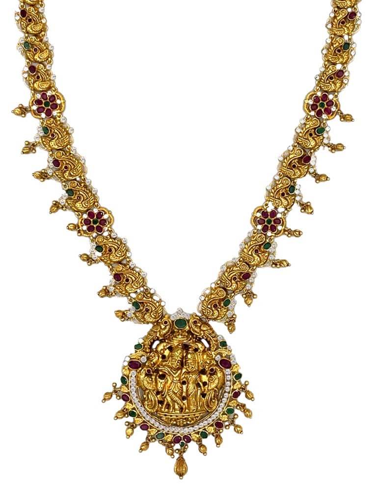 22 Kt Yellow Antique Gold Radha Krishna Set With Earrings