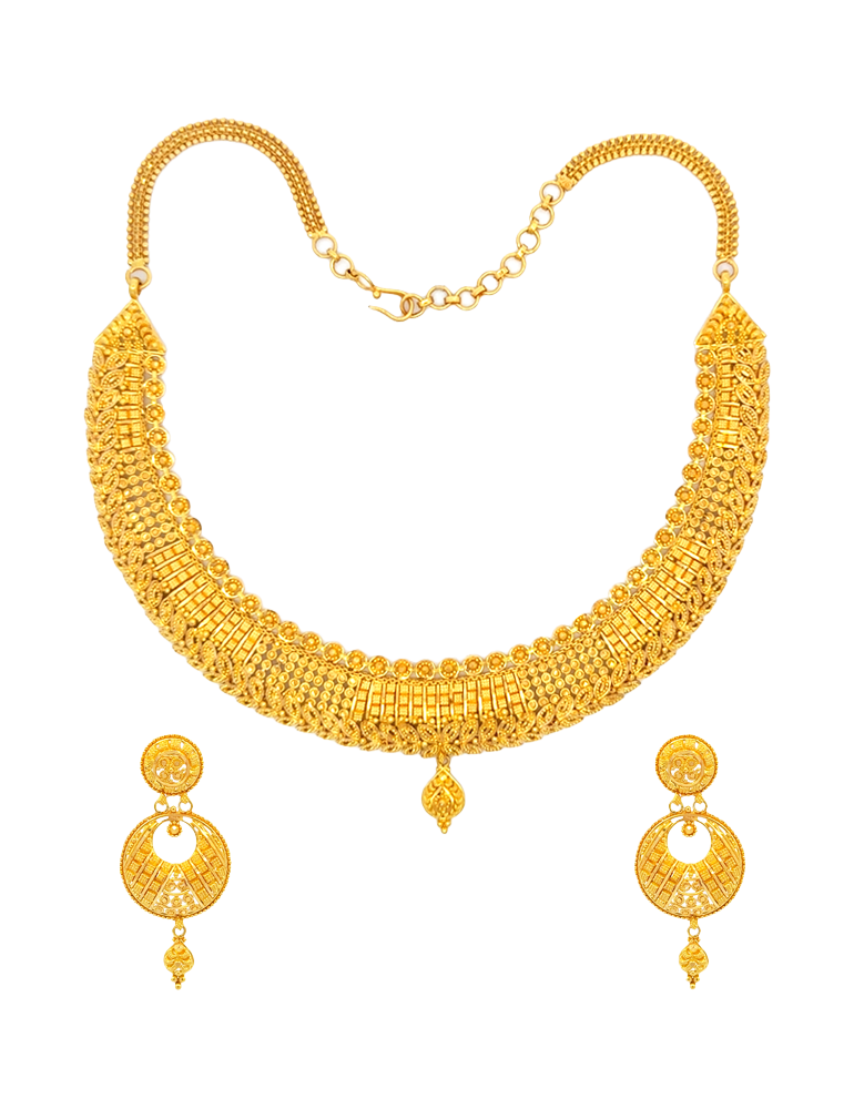 Rajwada Crescent Bridal Set With Earrings - 22 Karat