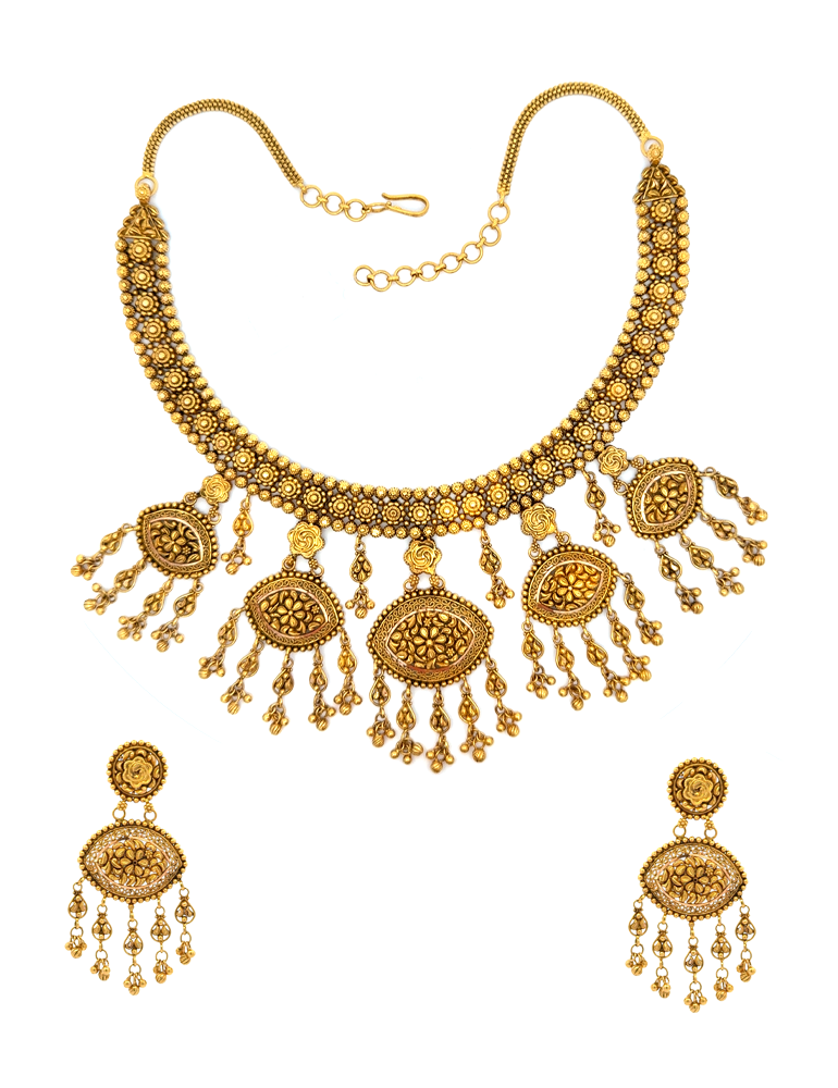 Antique Necklace Set With Earrings in 22Karat