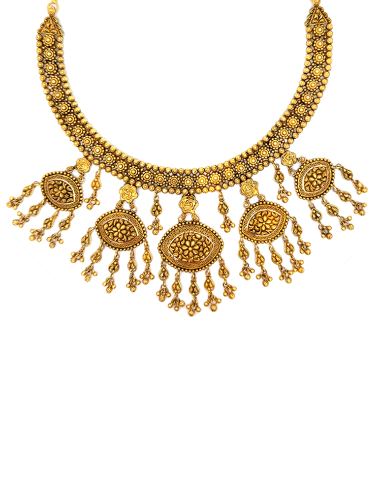 Antique Necklace Set With Earrings in 22Karat