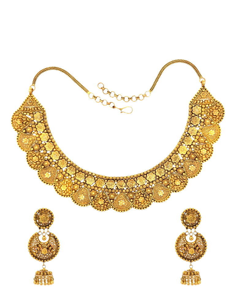 Antique Necklace Set With Earrings in 22Karat
