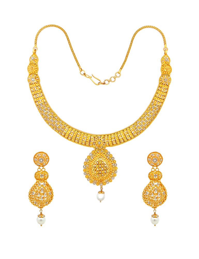 Imperial Pearl Fringe Set With Earrings - 22 Karat