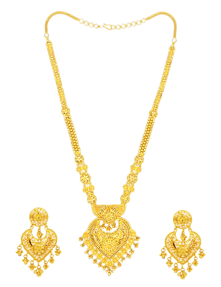 Kanak Hridaya Necklace Set With Earrings - 22 Karat
