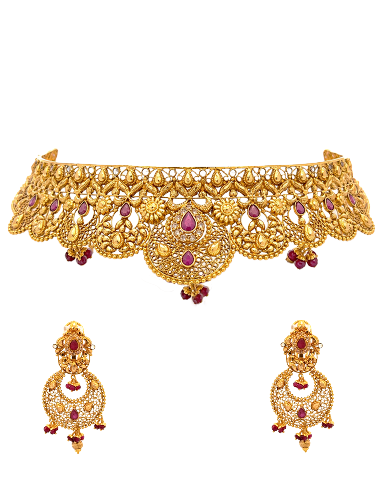 Ratnaprabha Choker Set With Earrings - 22 Karat