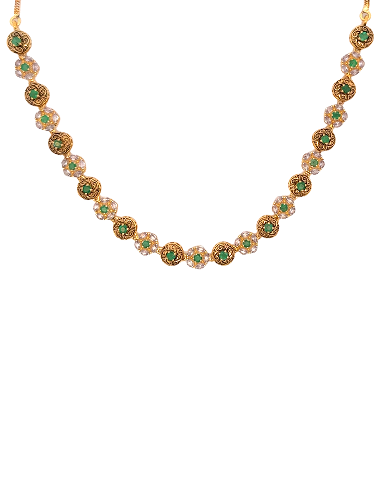 Verdant Harmony Gold Necklace Set With Earrings - 22 Karat
