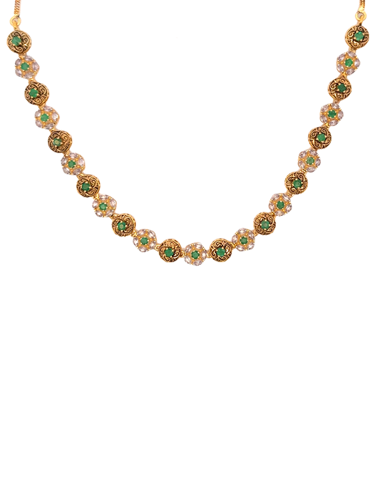 Verdant Harmony Gold Necklace Set With Earrings - 22 Karat