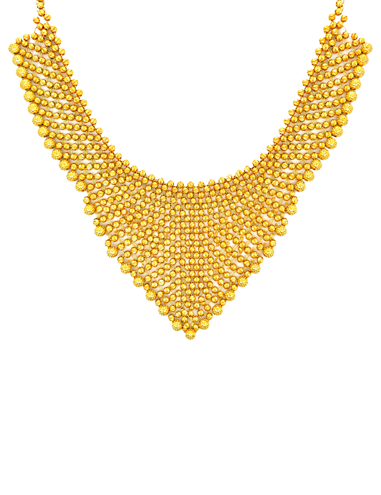 Heerjali Beadfall Gold Set With Earrings - 22 Karat