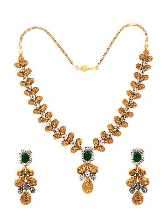 Verdant Grace Necklace Set With Earrings - 22 Karat