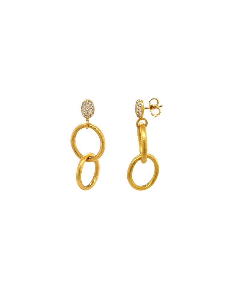 Marika Round Drop Gold Diamond Earrings in 14 Karat