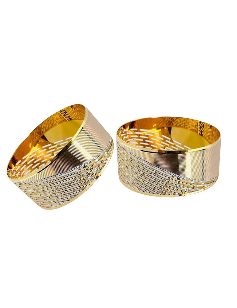 Wavy Gold Tri-Color Bangles Kara 22 Karat Set Of 2