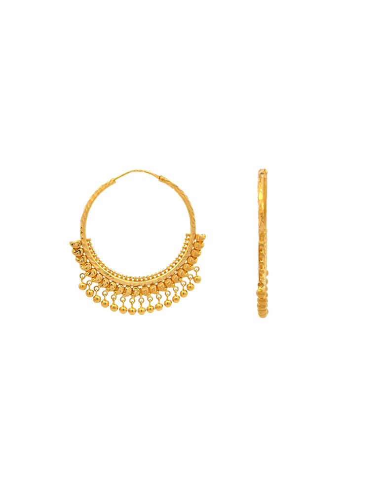 Gold Hoop Danglers - 22 Karat