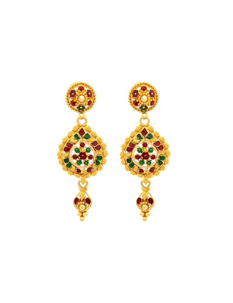 Red & Green Accent Gold Set with Earrings 22 Karat