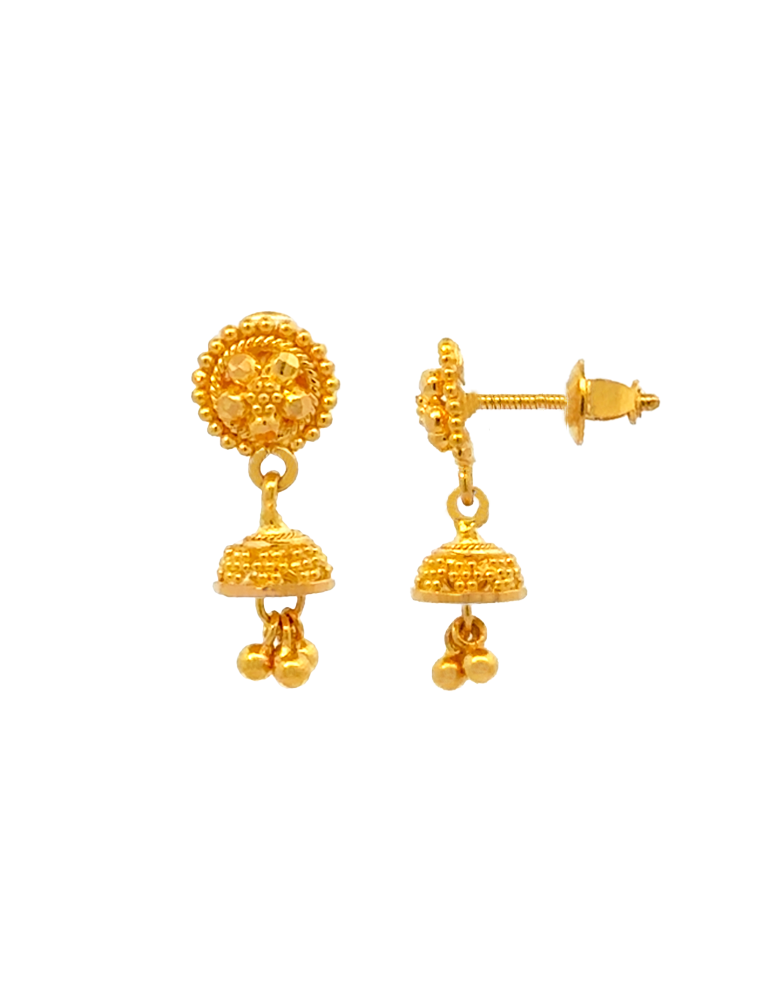 Classic Jhumki Gold Earrings - 22 karat