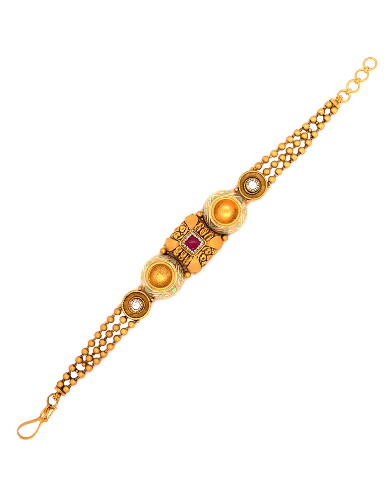 Antique Kundan Enamel Gold Bracelet 22 Karat