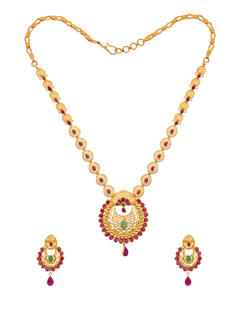 Maharani Paisley Necklace Set - 22 Kt
