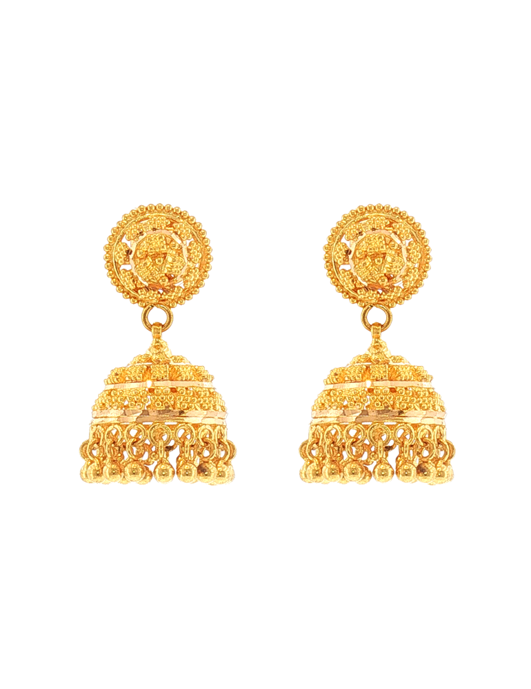 Temple Motif Gold Jhumka Earrings - 22 karat